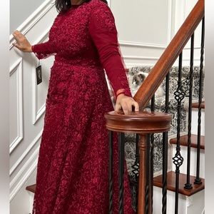 Mac Duggal gown brand new never worn shear top red body suit included  for free